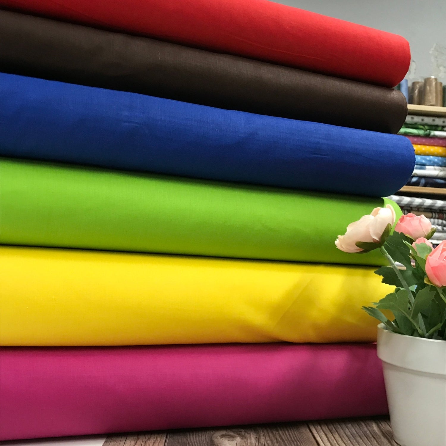 100 % medvilnės audiniai vienspalviai