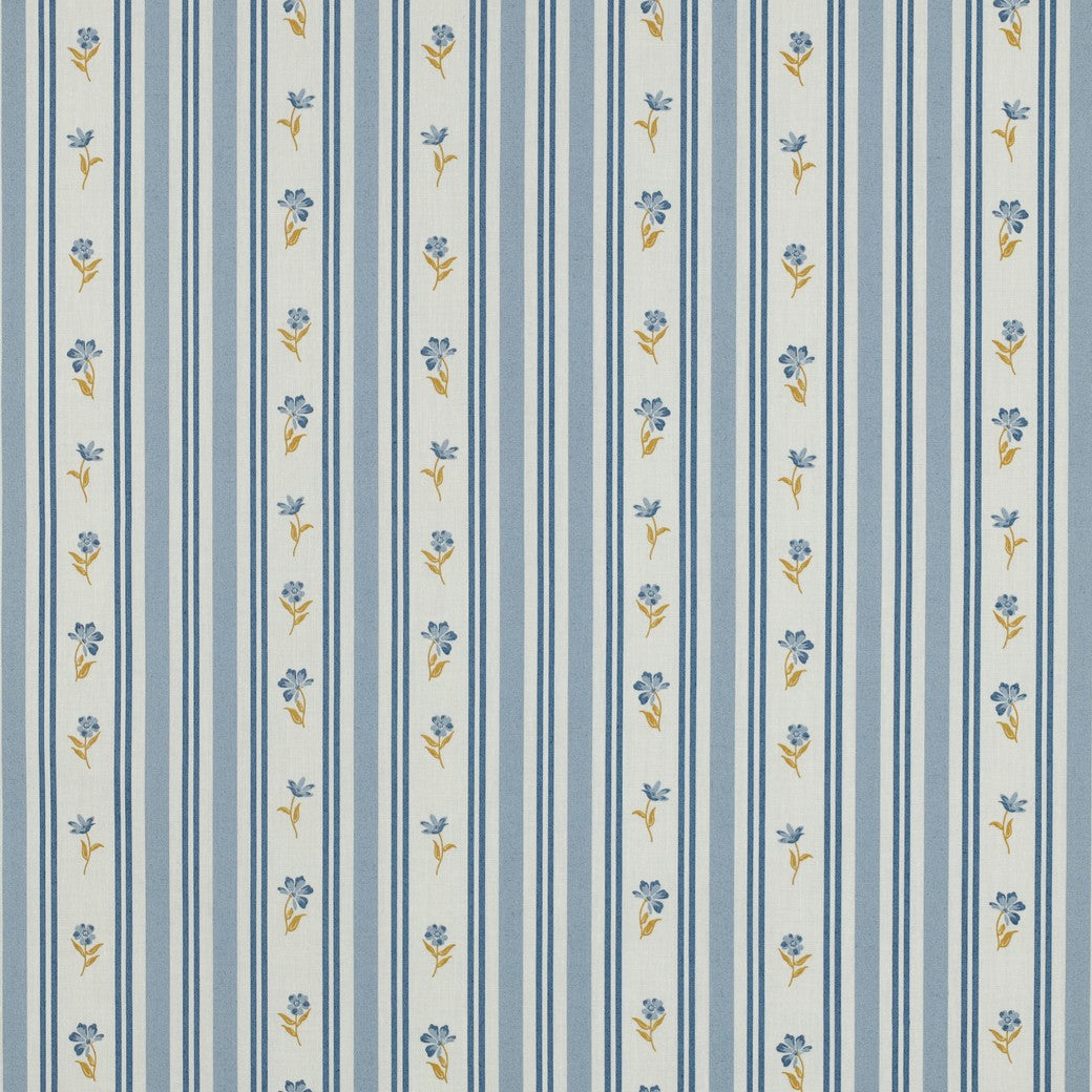 Premium 100% kokvilnas audums-zils ziedu un līnijas motīvs 110 g/m²