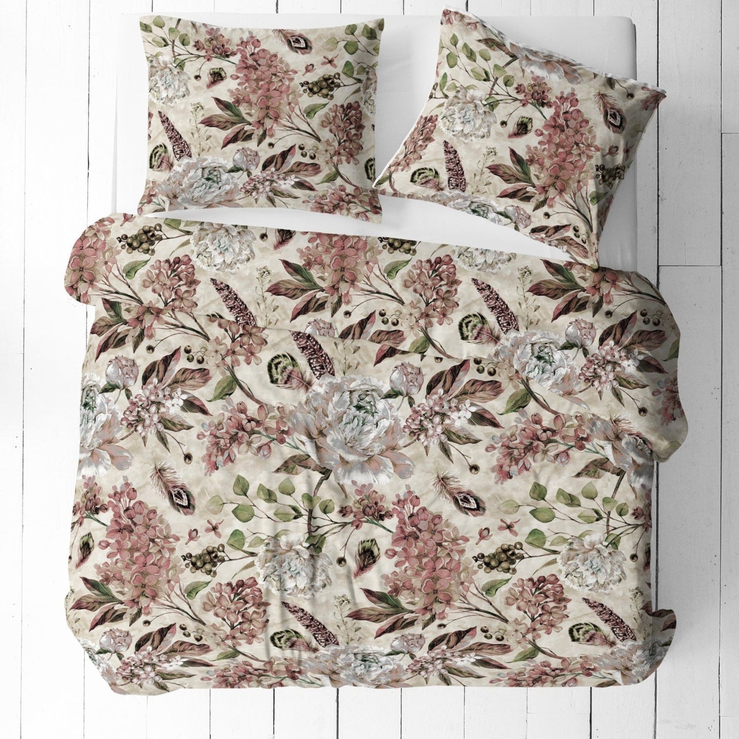 100% Kokvilnas audums - bēšs puķu motīvs 125 g/m²