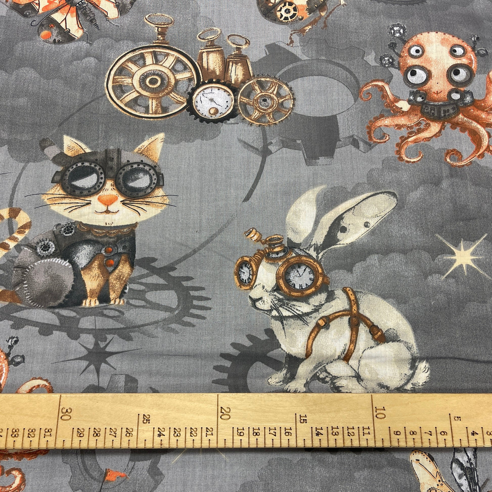 100% Kokvilnas audums - kaķi zinātnieki 125 g/m²