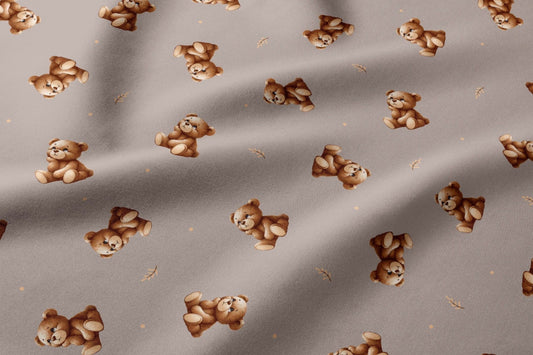 Attēls ar 100% Kokvilnas audums - lācīši uz pelēks fona 125 g/m – pieejams Šarlotes audumi