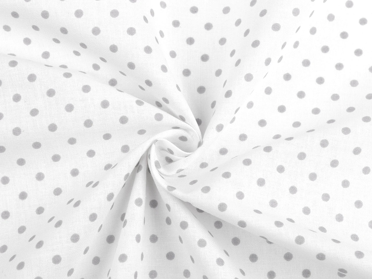 100% Kokvilnas audums - pelēkas pumpiņas uz balta fona (4 mm) 130 g/m²