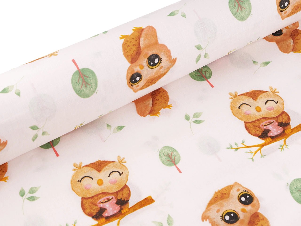 100% Kokvilnas audums - pūcītes uz pienbalta fona 125 g/m²