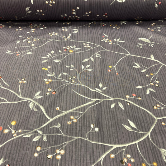 100% Kokvilnas audums - putniņš ogu zaros 220cm 146 g/m²