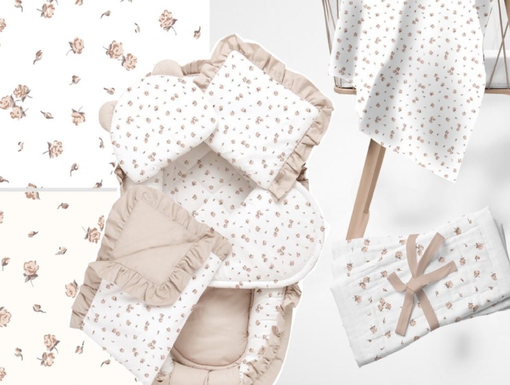 100% Kokvilnas audums - smalkas brūnas rozītes 125 g/m²