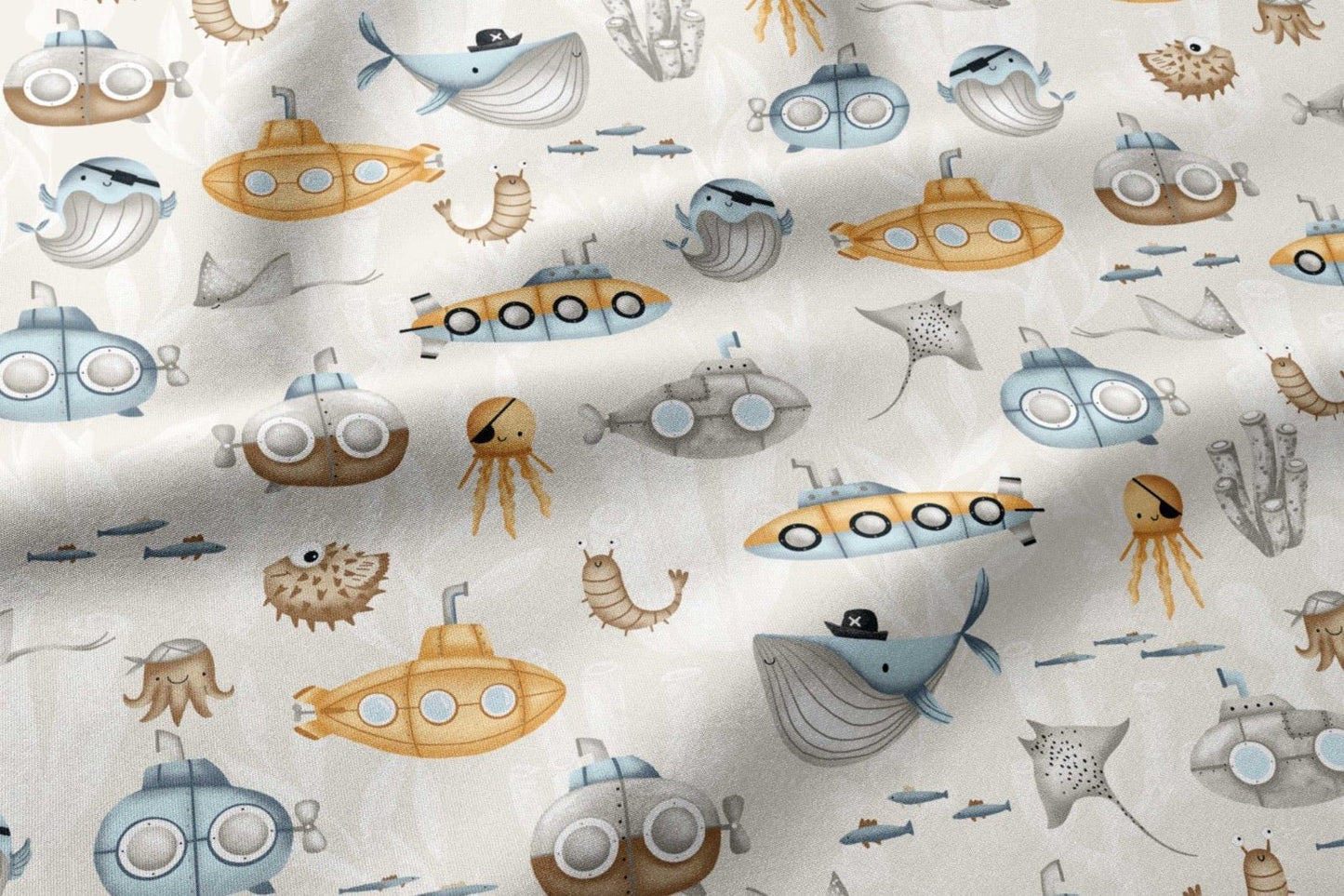 Attēls ar 100% Kokvilnas audums - zemūdens pasaule 125 g/m² – pieejams Šarlotes audumi