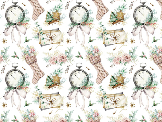 100% Kokvilnas audums - ZiemassvÄtku pulkstenis 125 g/m