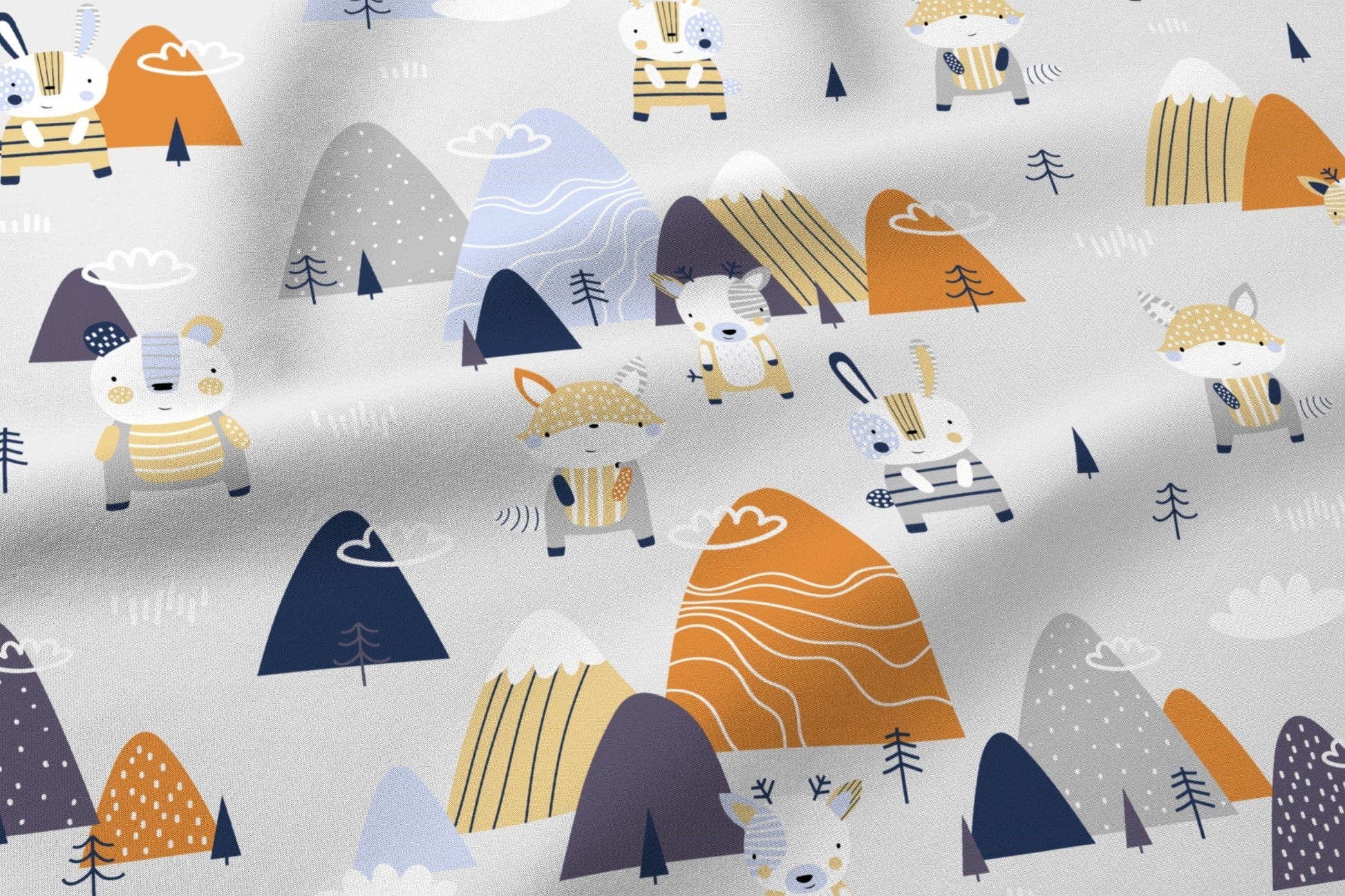 100% Kokvilnas audums - zvēri kalnos 125 g/m²