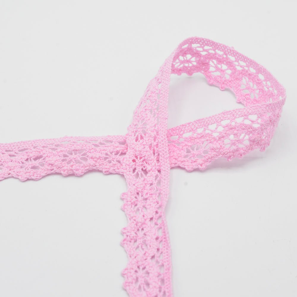 100% Kokvilnas mežģīne - 2 cm rozā