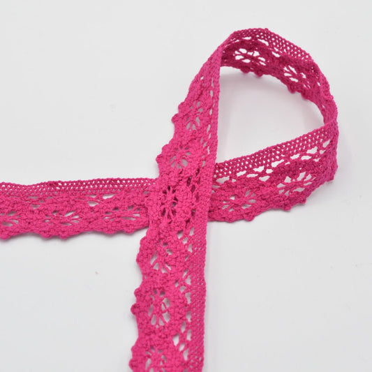 100% Kokvilnas mežģīne - 3 cm fuksija