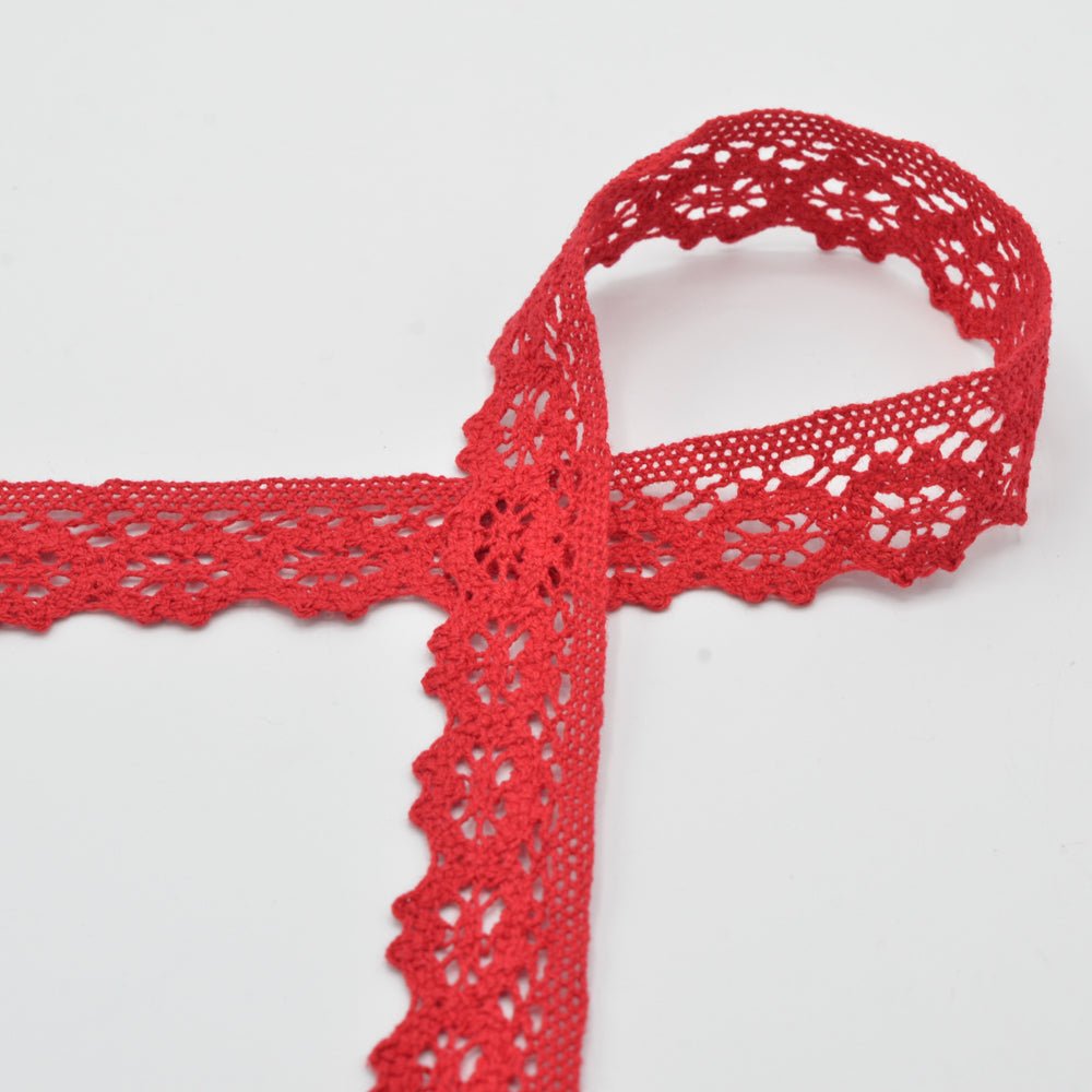 100% Kokvilnas mežģīne - 3 cm sarkana