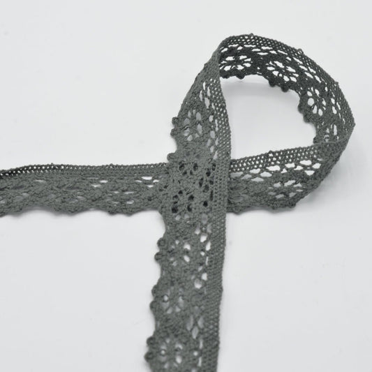 100% Kokvilnas mežģīne - 3 cm zaļpelēka