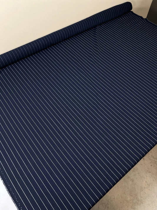 100% Vilnas audums - tumši zils ar baltām svītrām 230 g/m²