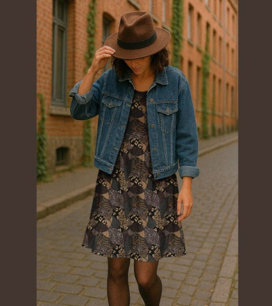 Attēls ar 100% Viskozes audums - brūns raibs motīvs 120 g/m² – pieejams Šarlotes audumi