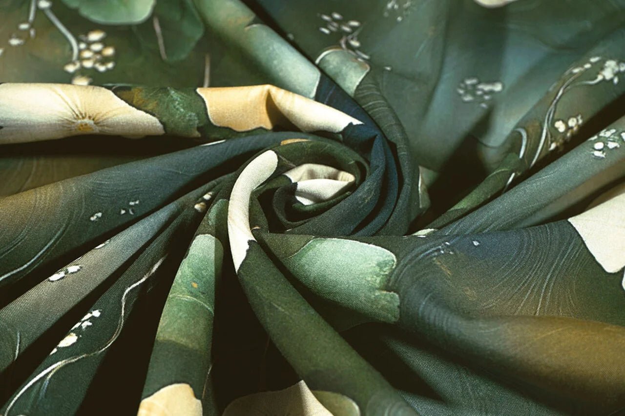 100% Viskozes audums - dzelteni un rozā ziedi 95 g/m²