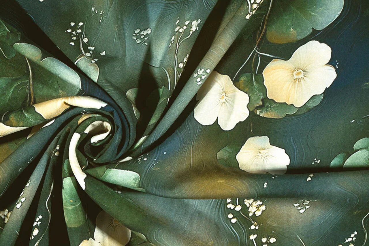 100% Viskozes audums - dzelteni un rozā ziedi 95 g/m²