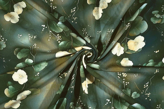 100% Viskozes audums - dzelteni un rozā ziedi 95 g/m²