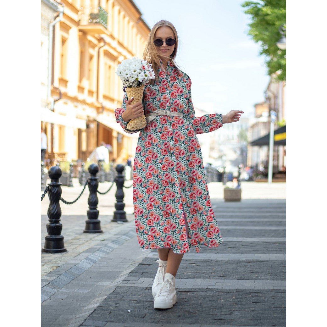 Attēls ar 100% Viskozes audums - krūmrozītes 135 g/m² – pieejams Šarlotes audumi