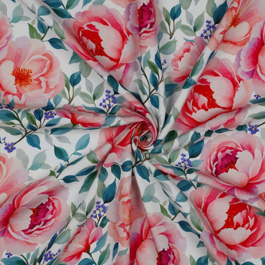 Attēls ar 100% Viskozes audums - krūmrozītes 135 g/m² – pieejams Šarlotes audumi