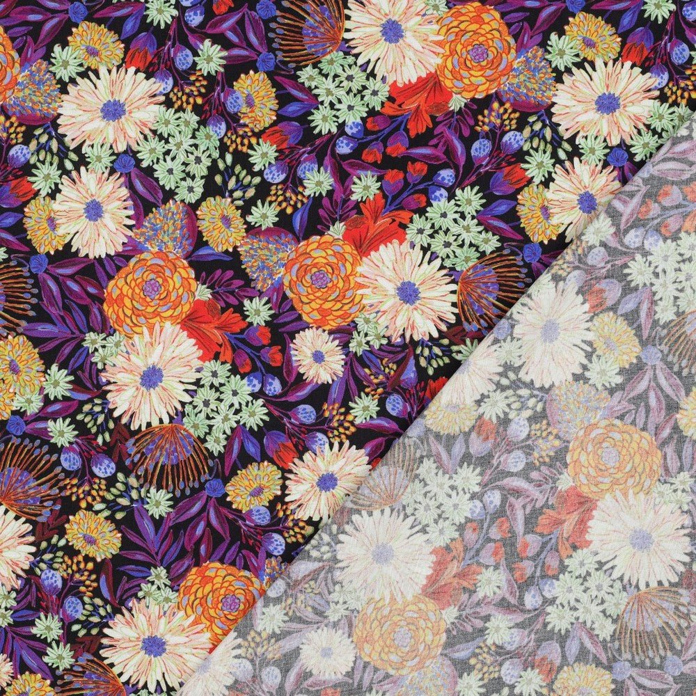 100% Viskozes audums LENZING™ ECOVERO™ - puķes 110 g/m²