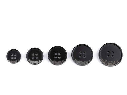 Melnpelēka uzvalka pogas ar 4 caurumiem – 15 mm-25 mm