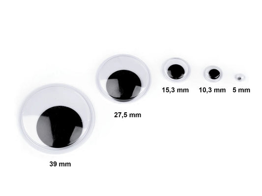 Rotaļlietu acis ar līmlenti 5; 10.3; 15.3 mm MIX 130 gab.