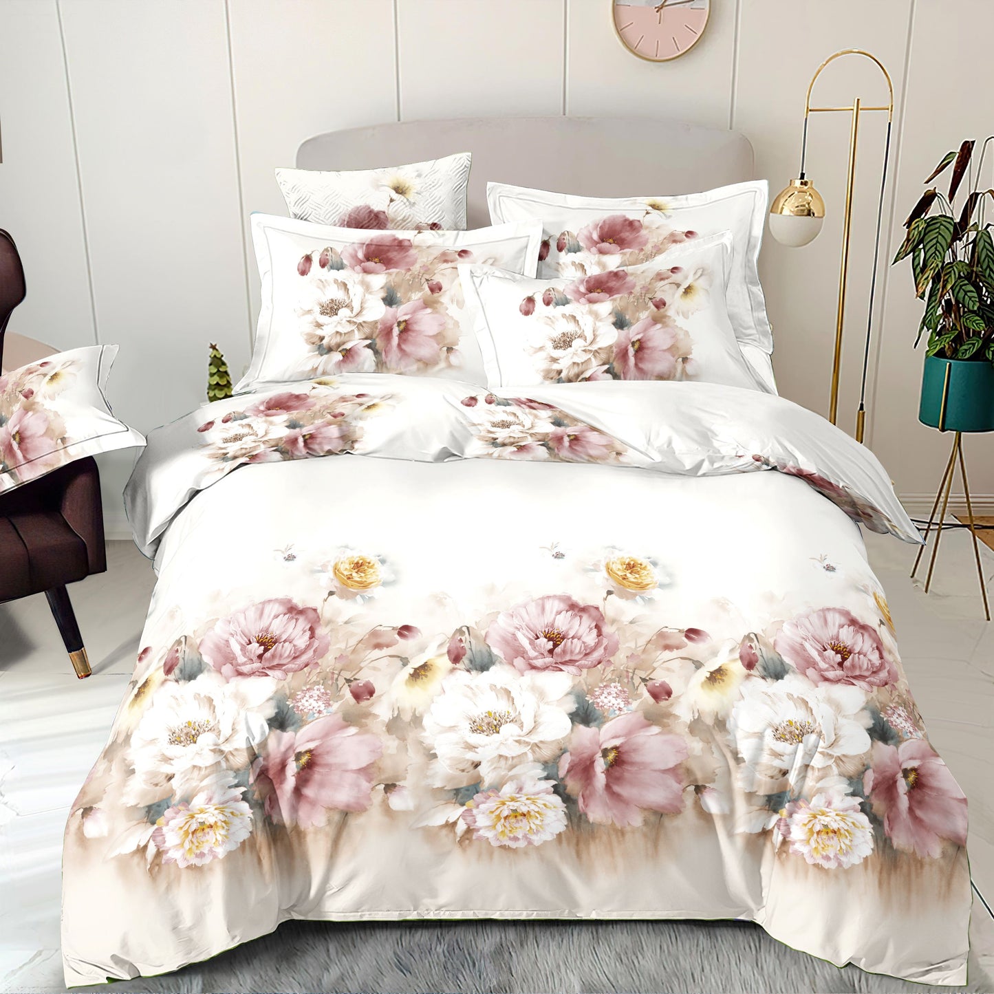 100% kokvilnas audums-romantiski pūderrozā ziedi 220 cm, 130 g/m²