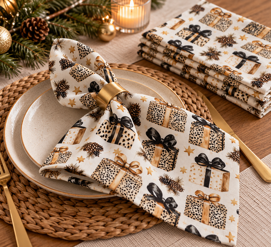 Premium 100% medvilnės audinys-Kalėdinės leopardo dovanos