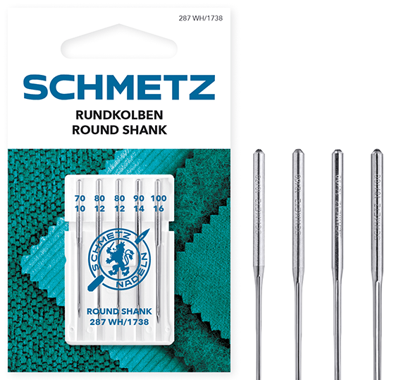 Šujamųjų mašinų adatos SCHMETZ Round Shank Needle 287 WH/1738 su apvalia koteliu