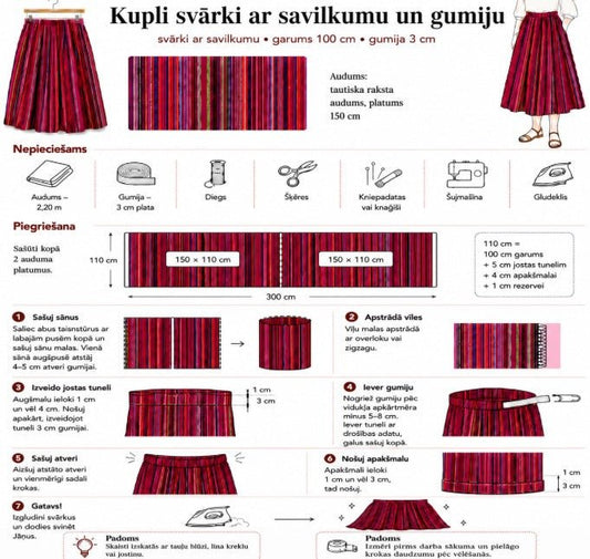 Free pattern instructions "Jāņu skirt with elastic" — available at Šarlotes audumi
