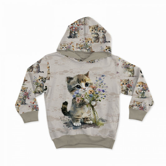 Cilpiņtrikotāžas panelis 40x50 cm - kaķītis ar ziediem 250 g/m²