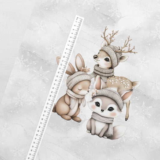 Attēls ar Cilpiņtrikotāžas panelis 40x50 cm - meža iemītnieki sniegā 250 g/m² – pieejams Šarlotes audumi