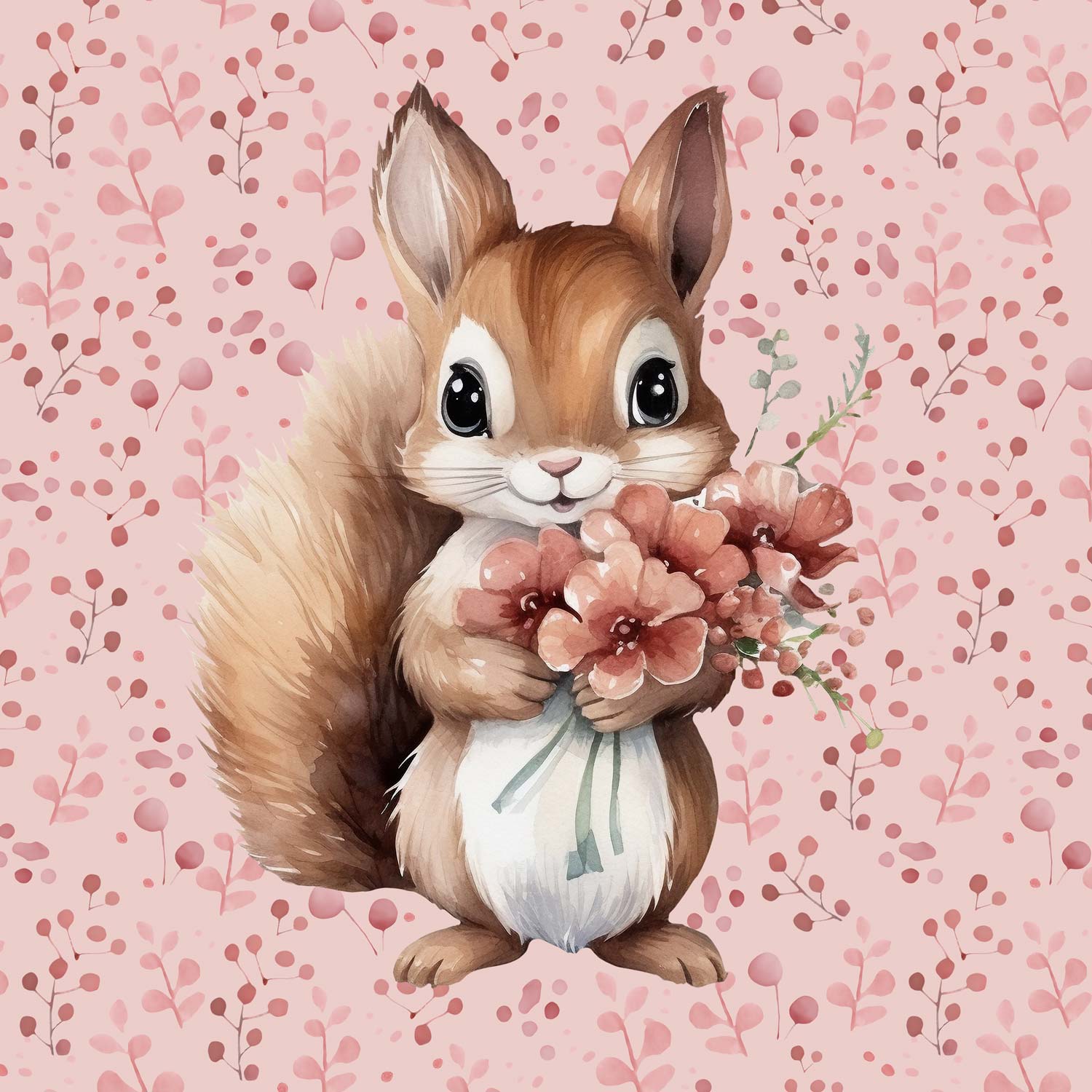 Cilpiņtrikotāžas panelis 40x50 cm - vāverēns ar ziediem 250 g/m²