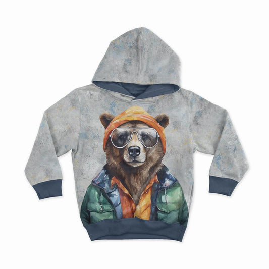 Attēls ar Cilpiņtrikotāžas panelis - stilīgais meža lācis hiberpankstila jakā 250 g/m² | Dizains - 01 – pieejams Šarlotes audumi