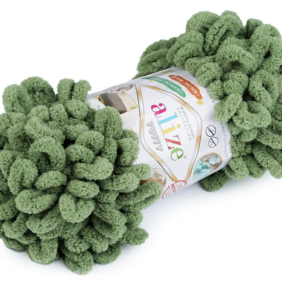 Dzija Yarn Alize Puffy - dūmakaini zaļa 9 m 100g #485