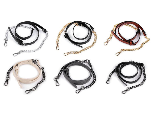 Eko ādas siksna ar ķēdi un karabīnēm somām,garums 115 - 130 cm | dažādu krāsu (Copy)