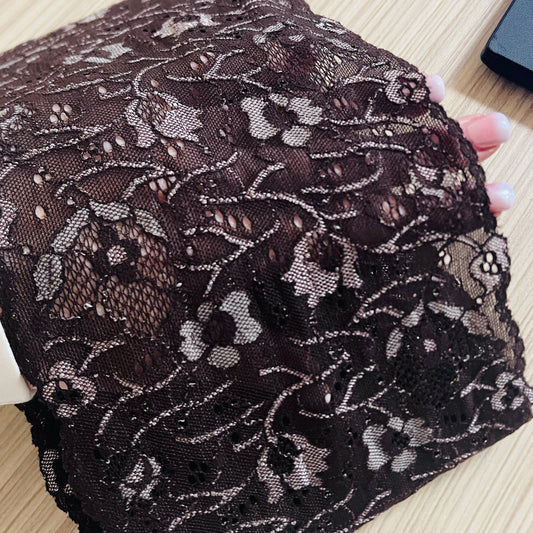 Image with Flexible lace 14 cm - dark brown with light accents – available at Šarlotes audumi