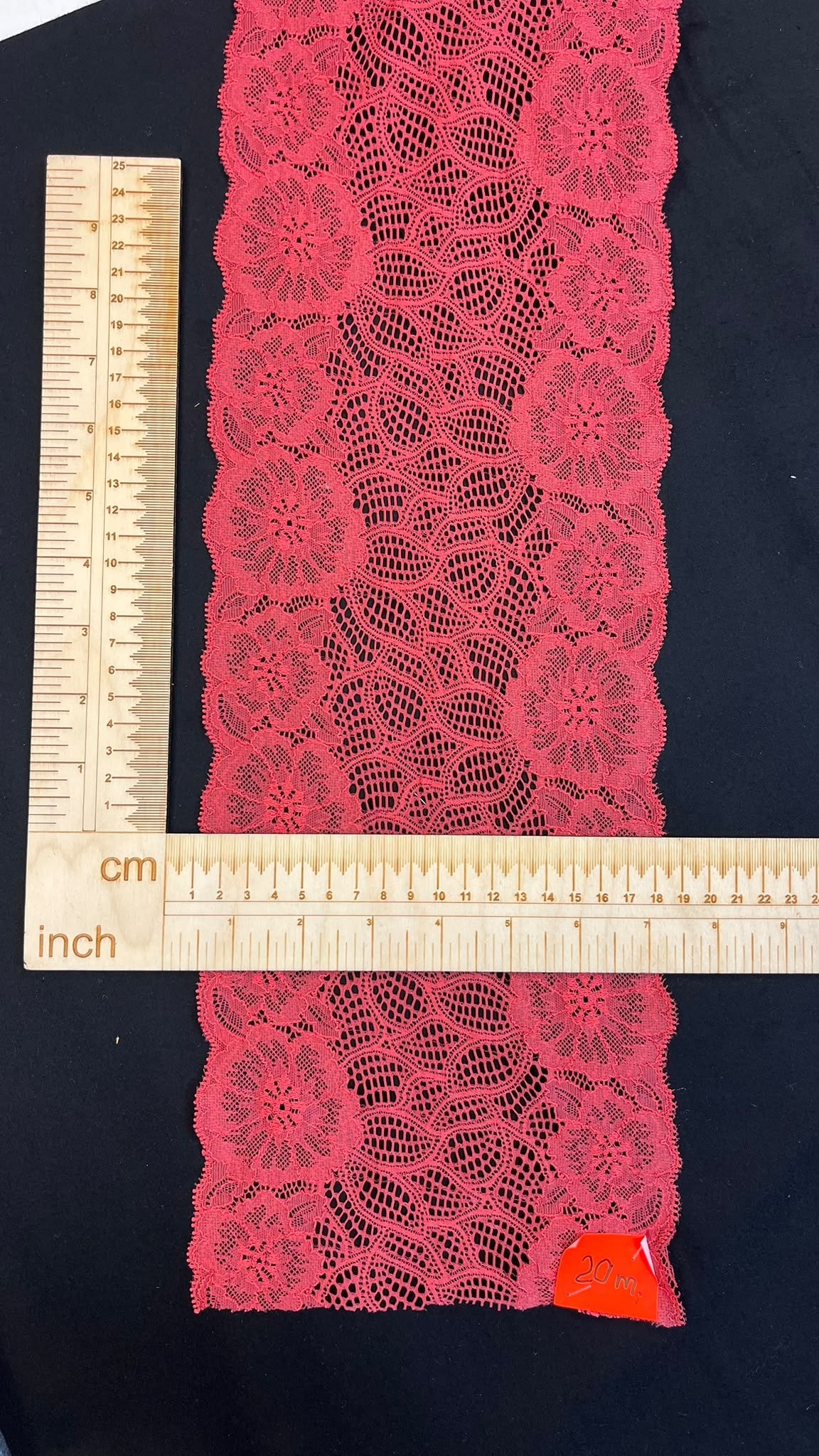 Elastiniai nėriniai 17 cm – raudoni – internetu Šarlotes audumi