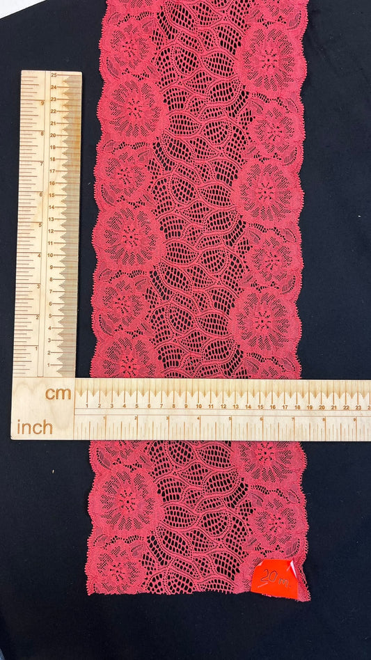 Elastiniai nėriniai 17 cm – raudoni – internetu Šarlotes audumi