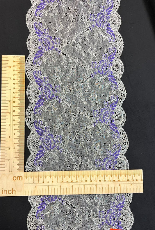 Elastingų smulkių nėrinių 24 cm nuotrauka – pilki su violetiniais akcentais, galima įsigyti internetu „Šarlotes audumi“