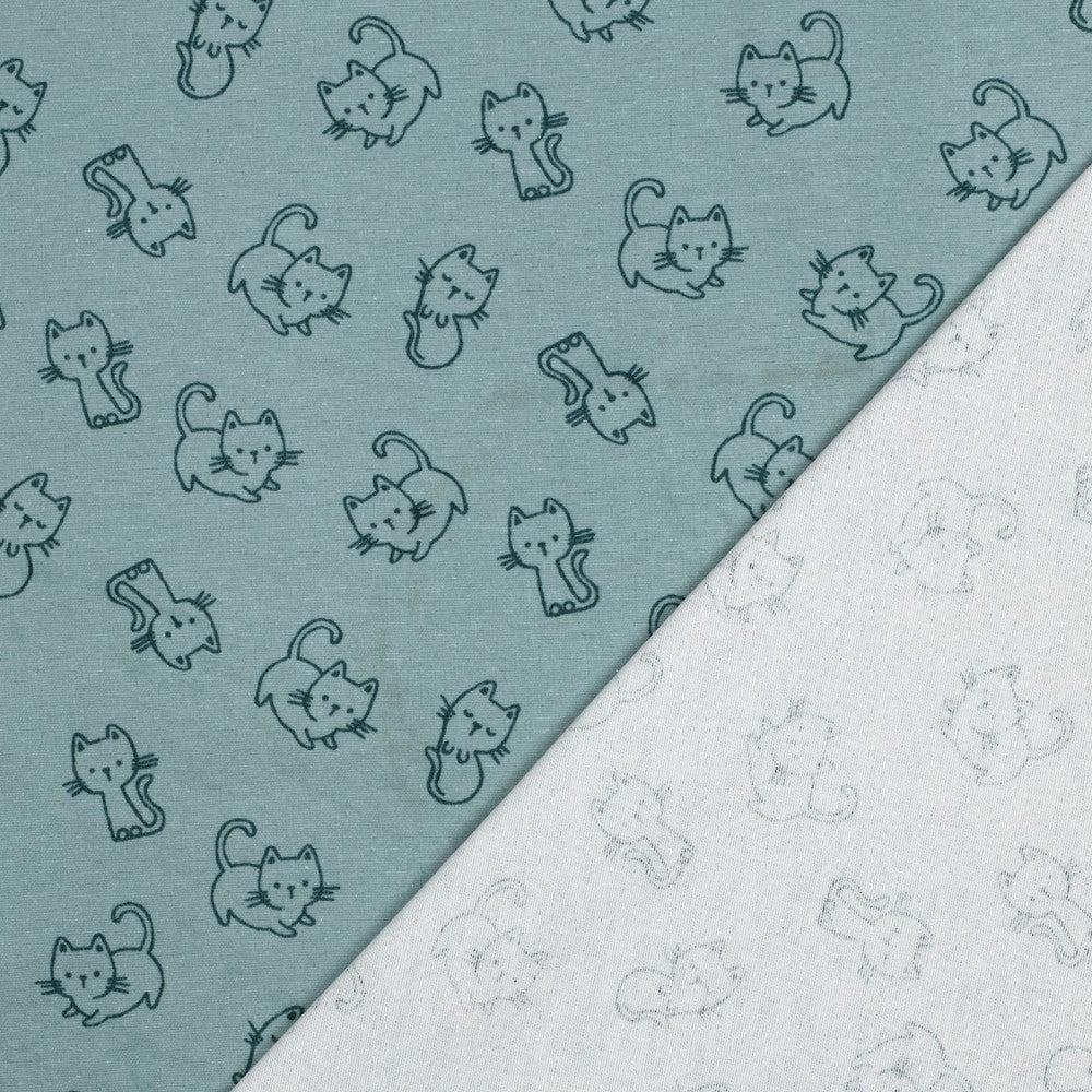 Flanelis - kaķi uz mint fona 165 g/m²