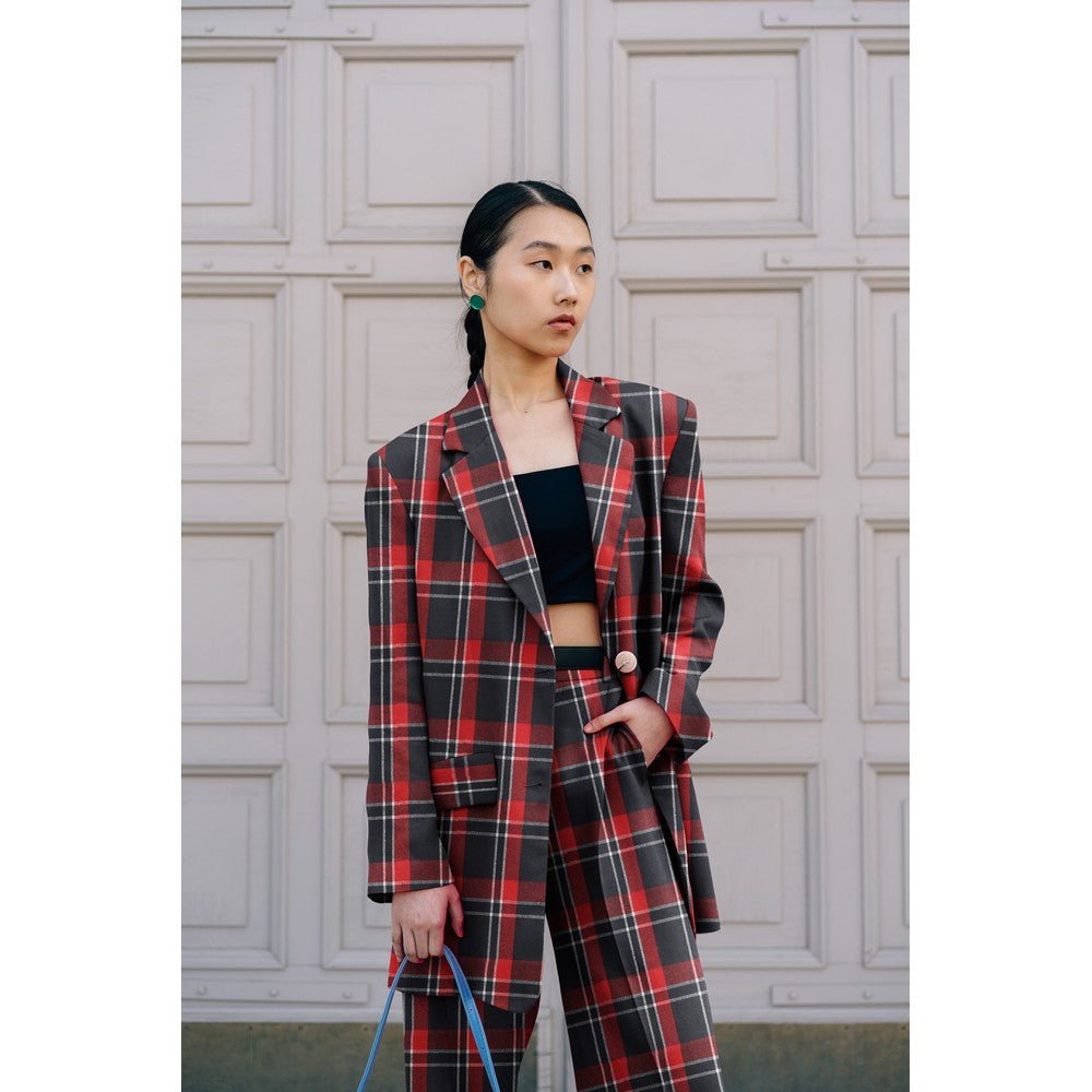 Flanelis - sarkans ar melnu 260 g/m²