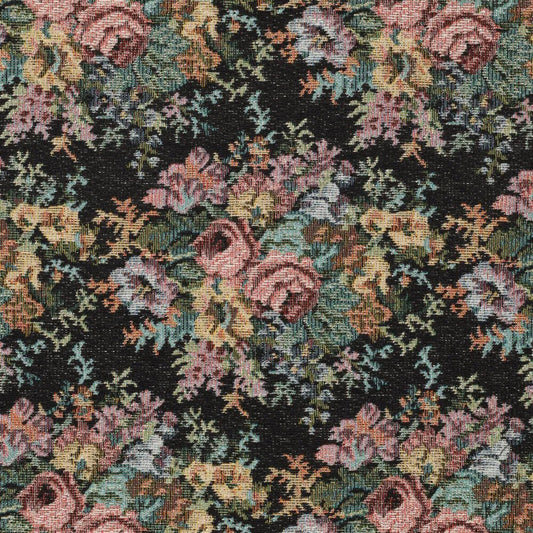 Gobelēns - vintage ziedi uz melna fona 300 g/m²