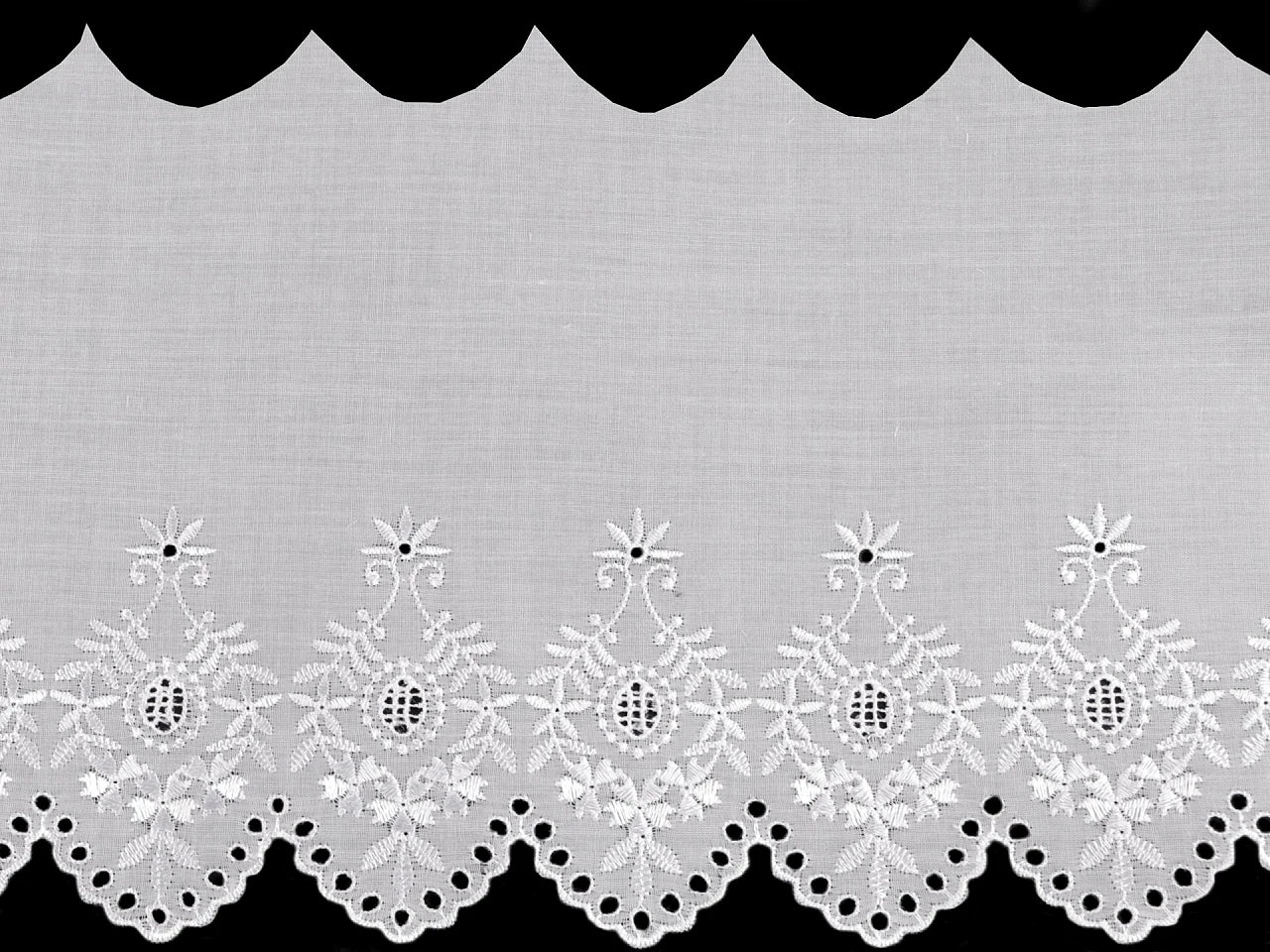 Izšūta kokvilnas mežģīne - 22 cm balta