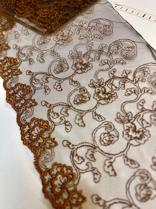 Image with embroidered lace 20 cm - black with cognac-tone embroidery – available at Šarlotes audumi