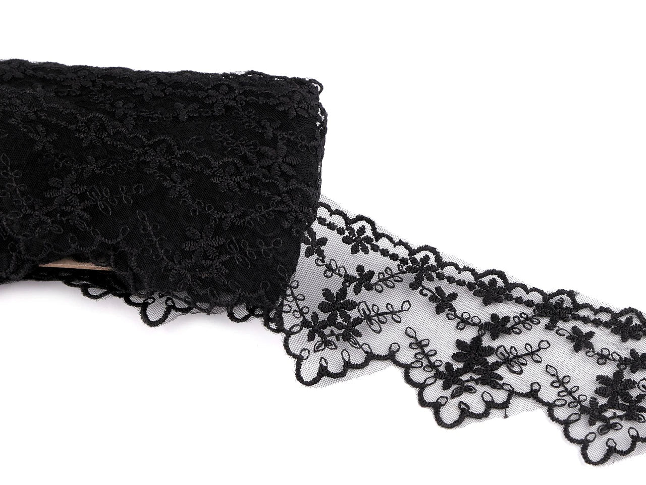 Izšūta mežģīne - 6,5 cm melna