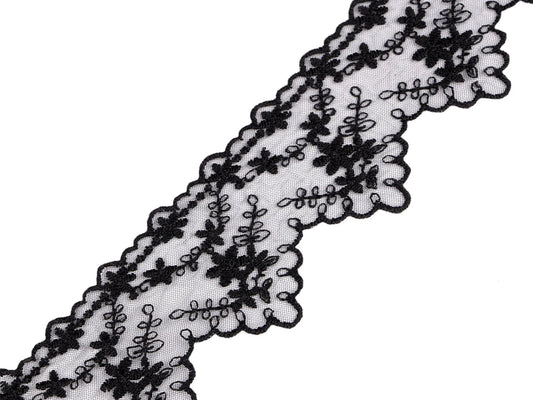 Izšūta mežģīne - 6,5 cm melna