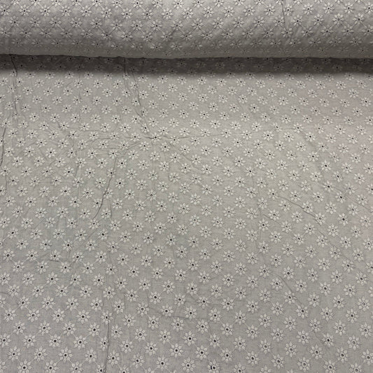 Izšūts kokvilnas audums - tumši bēšs puķīšu motīvs 110 g/m²