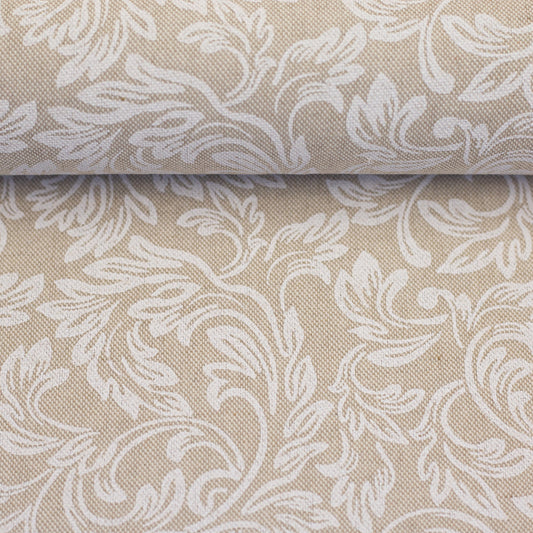 Kanvas audums - elegants balts raksts 200 g/m²