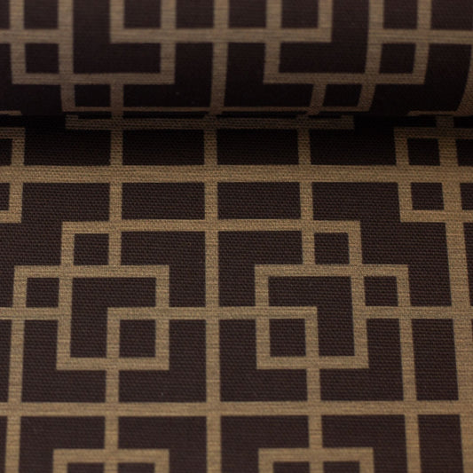 Kanvas audums - ģeometrisks raksts uz brūna fona 220 g/m²